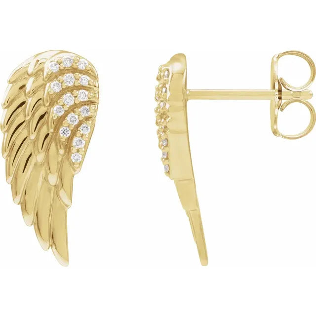 Gold Angel Wing Earrings with Diamonds