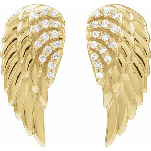 Gold Angel Wing Earrings with Diamonds