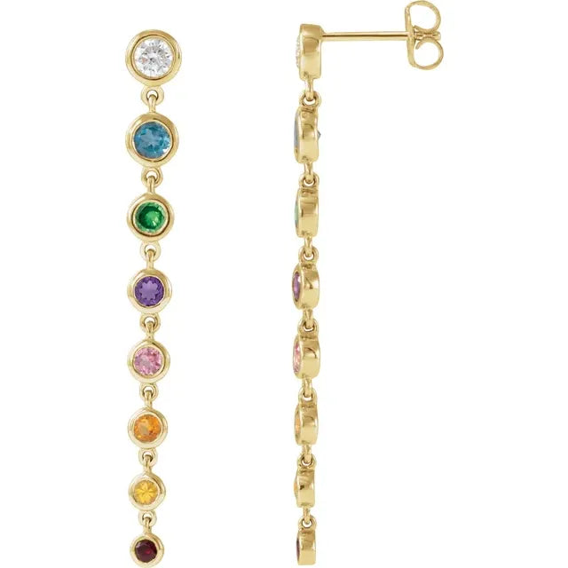 Multi-Gemstone & Diamond Rainbow Dangle Earrings