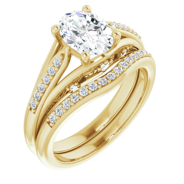 Oval Diamond Accented Engagement Ring