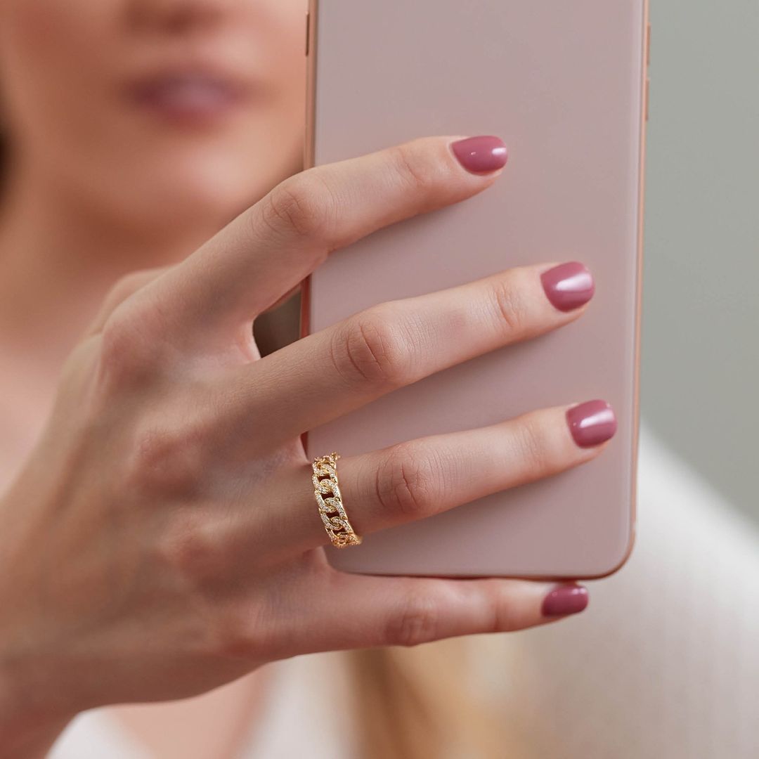 14K Gold Stackable Chain Link Ring