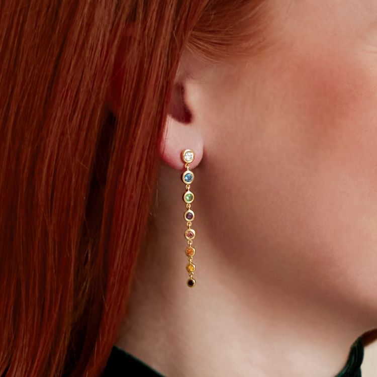 Multi-Gemstone & Diamond Rainbow Dangle Earrings