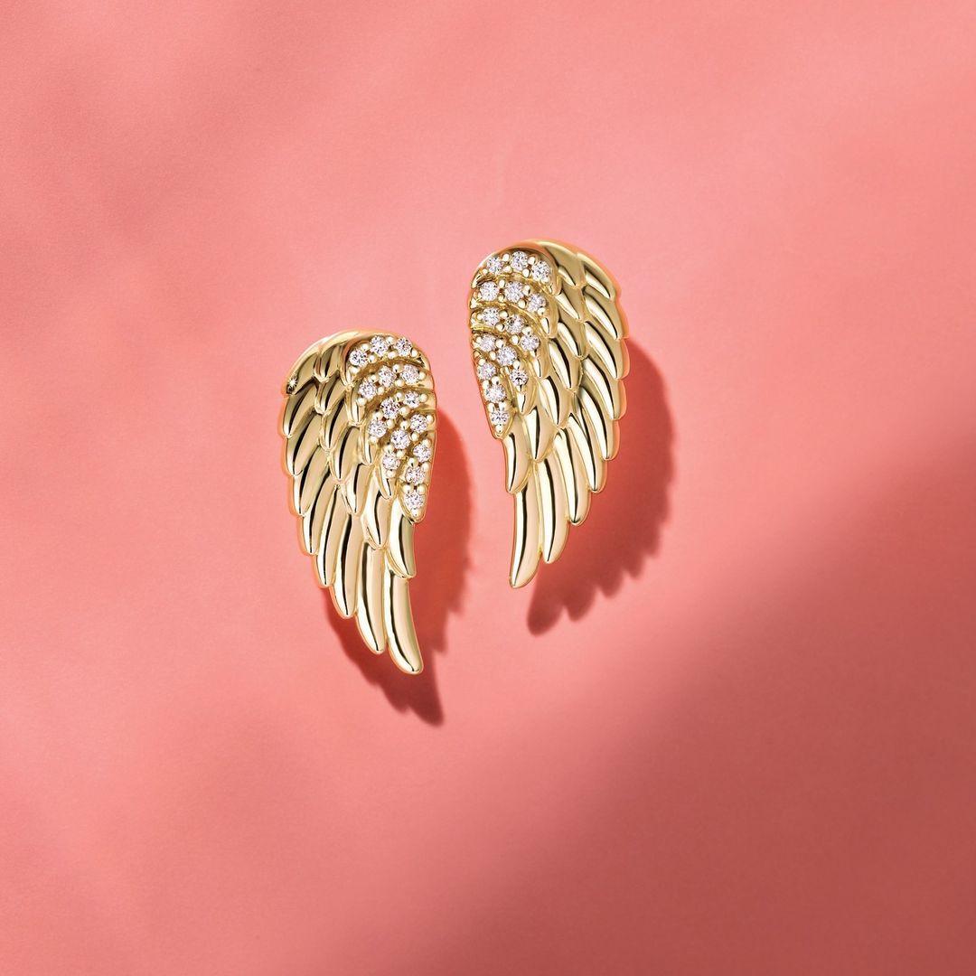 Gold Angel Wing Earrings with Diamonds