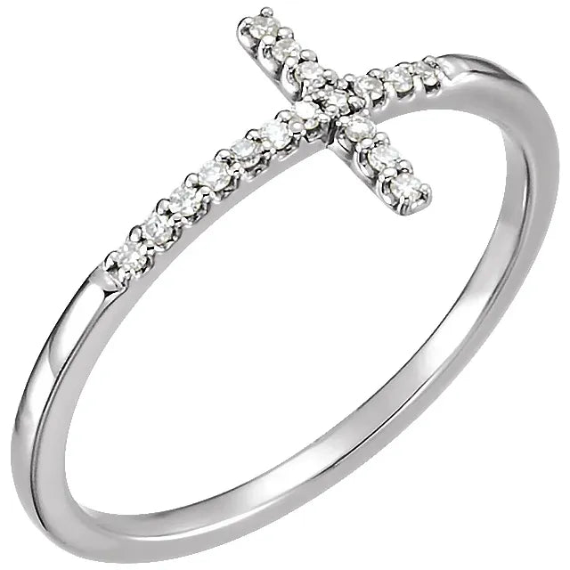 White Gold Sideways Cross Ring