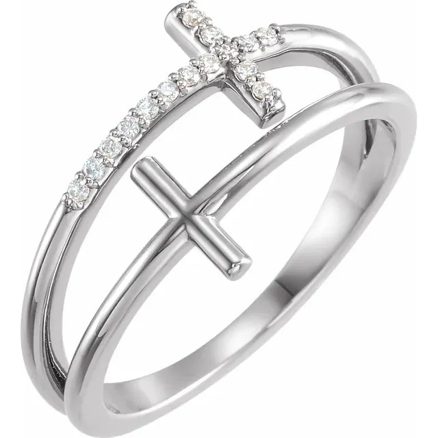 14K Gold & Diamond Double Cross Ring