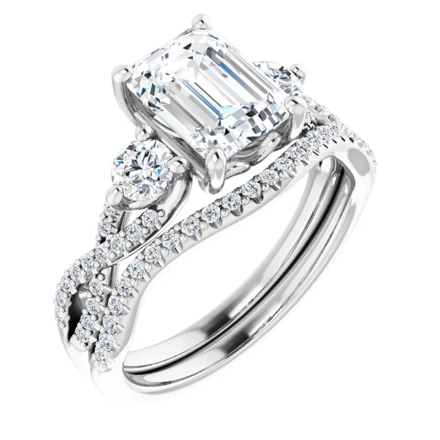 Three Stone Emerald Diamond Engagement Ring
