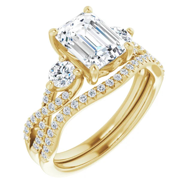 Three Stone Emerald Diamond Engagement Ring
