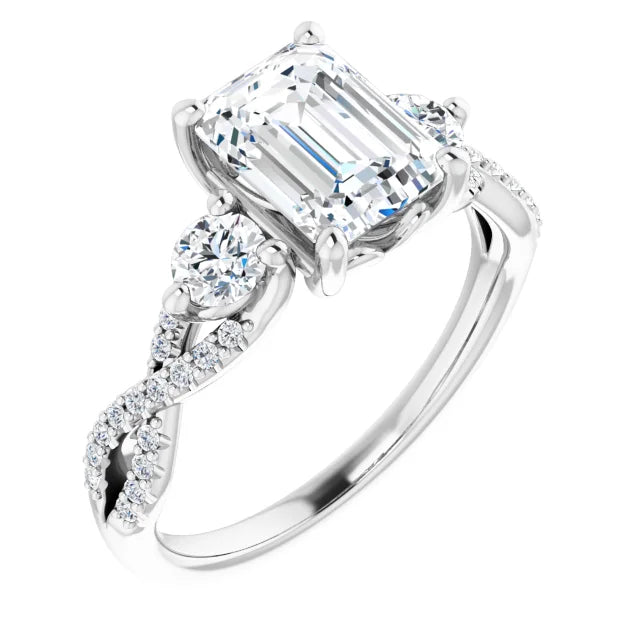 Three Stone Emerald Diamond Engagement Ring