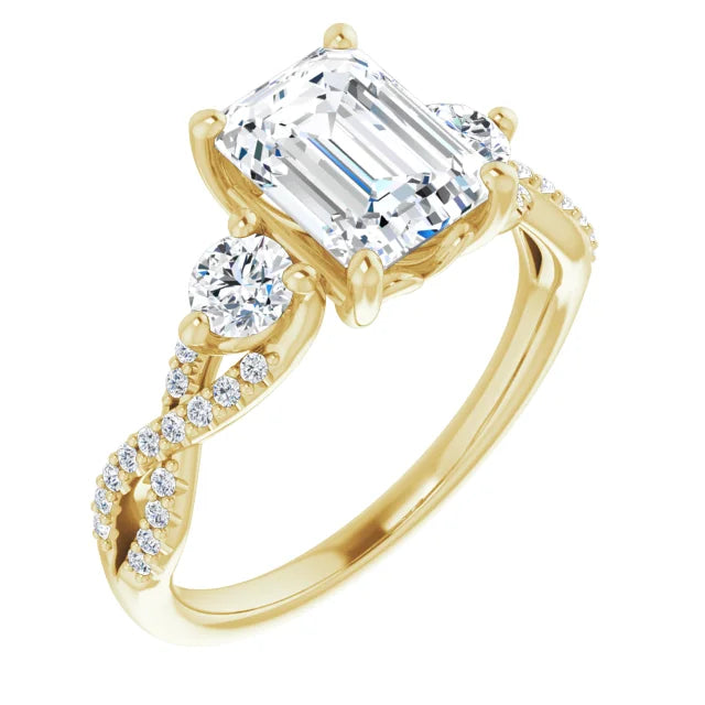 Three Stone Emerald Diamond Engagement Ring