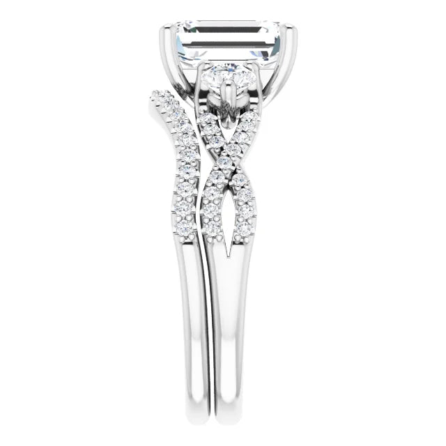 Three Stone Emerald Diamond Engagement Ring