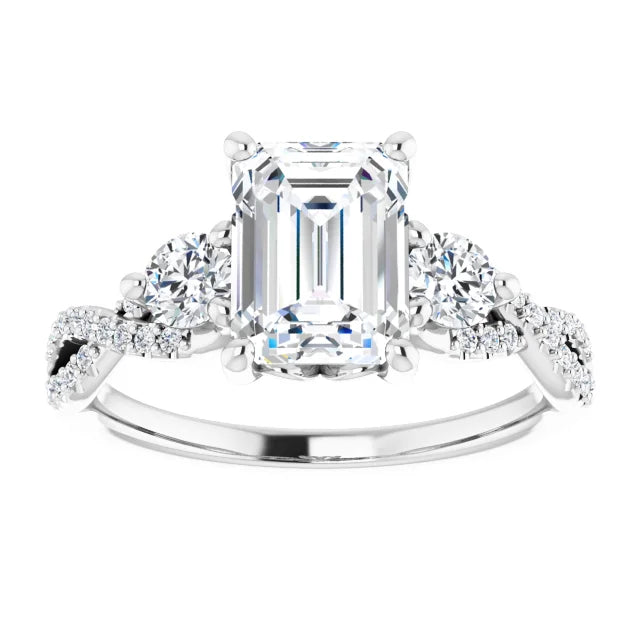 Three Stone Emerald Diamond Engagement Ring