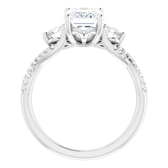 Three Stone Emerald Diamond Engagement Ring