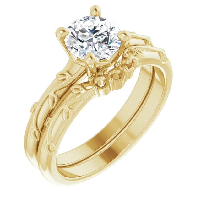 Floral Round Solitaire Diamond Engagement Ring