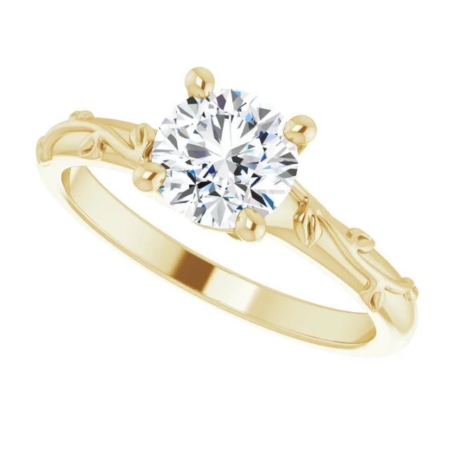 Floral Round Solitaire Diamond Engagement Ring