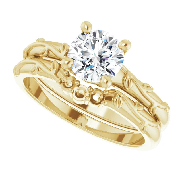 Floral Round Solitaire Diamond Engagement Ring