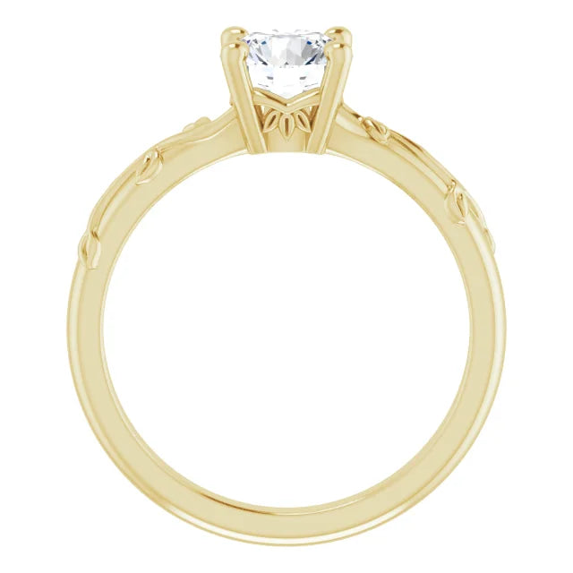 Floral Round Solitaire Diamond Engagement Ring