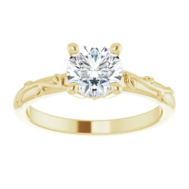 Floral Round Solitaire Diamond Engagement Ring
