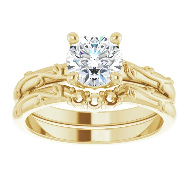 Floral Round Solitaire Diamond Engagement Ring