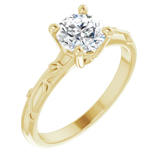 Floral Round Solitaire Diamond Engagement Ring