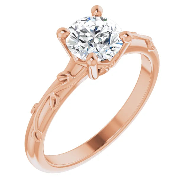 Floral Round Solitaire Diamond Engagement Ring