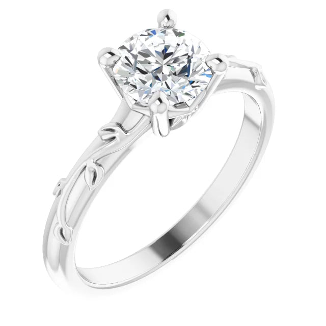 Floral Round Solitaire Diamond Engagement Ring