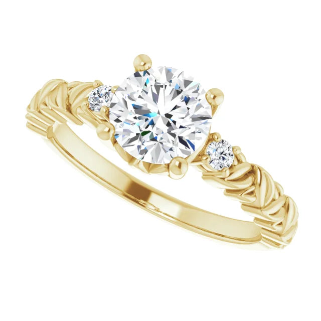 Floral Round Diamond Engagement Ring