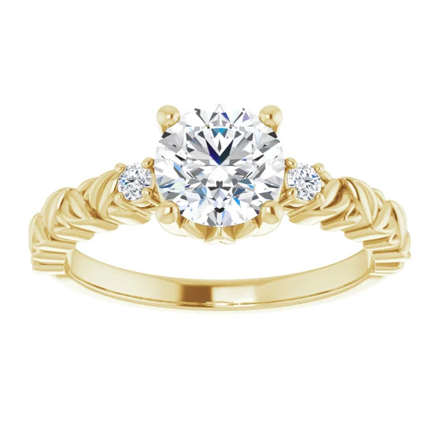 Floral Round Diamond Engagement Ring