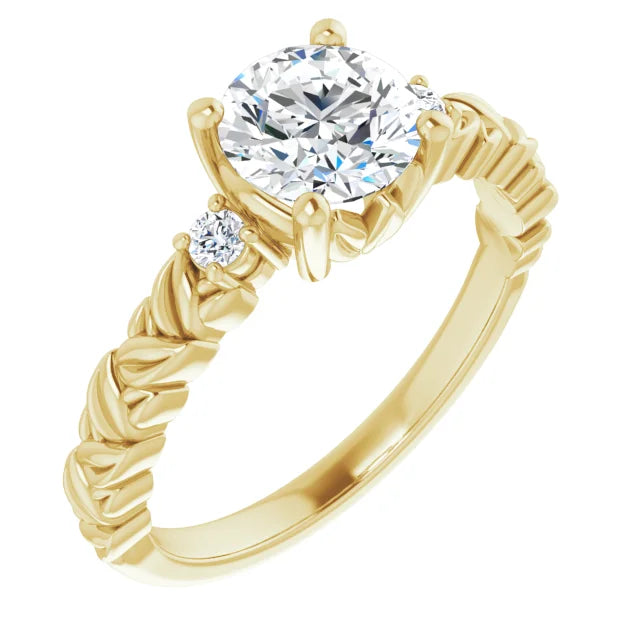 Floral Round Diamond Engagement Ring