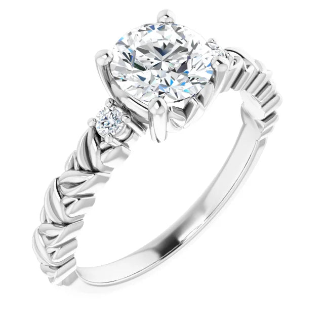 Floral Round Diamond Engagement Ring