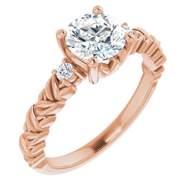 Floral Round Diamond Engagement Ring