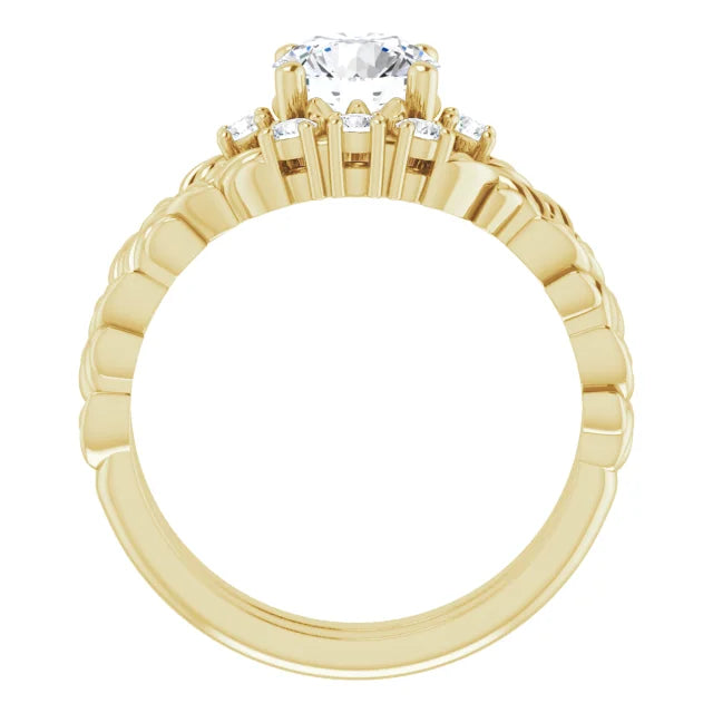 Floral Round Diamond Engagement Ring