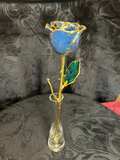 Sparkle Blue Gold Rose with 24K Gold Trim