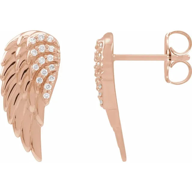Gold Angel Wing Earrings with Diamonds