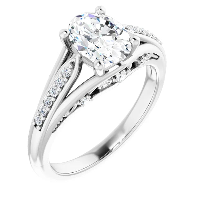 Oval Diamond Accented Engagement Ring