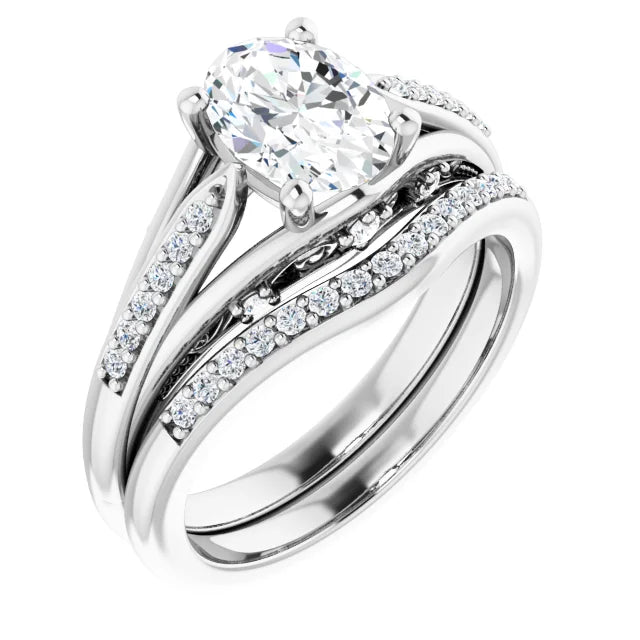 Oval Diamond Accented Engagement Ring