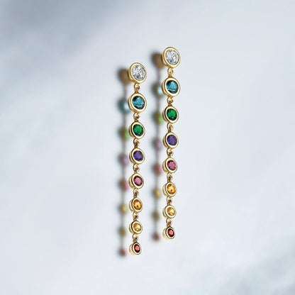 Multi-Gemstone & Diamond Rainbow Dangle Earrings