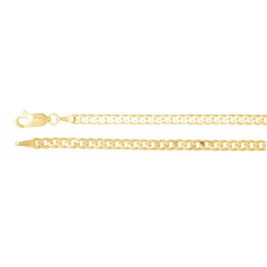 14K Gold 3mm Curb Chain Bracelet 7"