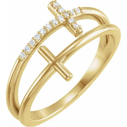 14K Gold & Diamond Double Cross Ring