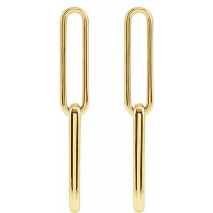 Gold Elongated Flat Link Earrings