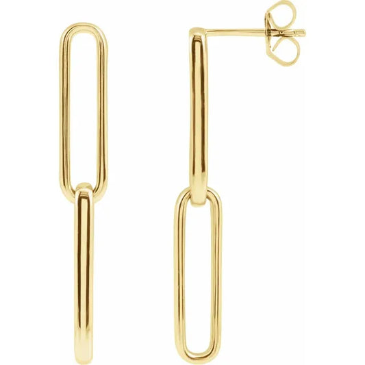 Gold Elongated Flat Link Earrings