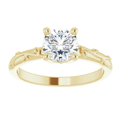 Floral Round Solitaire Diamond Engagement Ring
